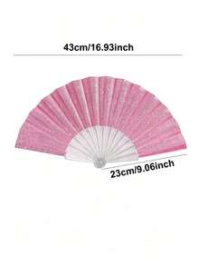 1PC Shiny Portable Folding Fan With Transparent Frame And Pink Sequin Fabric, Suitable For Summer, Carnival, Festival, Concert, Wedding, Travel, Party, Gift - Pink - View 3