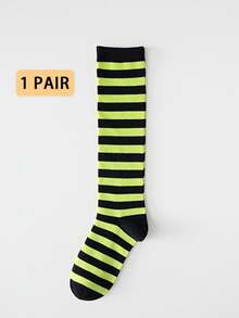 1 Pair Women's Calf Socks, Winter Warm Contrast Color Striped Slimming Long Tube Slouch Socks, Suitable For Multiple Outfits, Party Wear, Christmas Wear - Multicolor - View 13