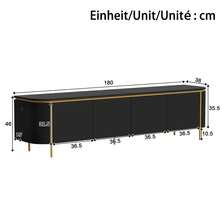 Low TV Cabinet Sideboard TV Stand MDF Iron Legs 6 Doors Rounded Ends Slatted Cable Management Living Room - Black - View 12