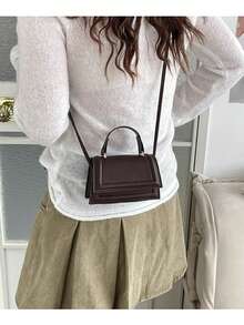 New Fashion Ins Style Commuter Casual Solid Color Handbag Women's Bag Niche Crossbody Small Square Bag - Coffee - View 7