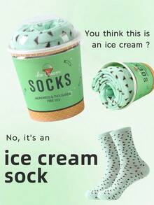 1 Pair Gift Box Surprise Ice Cream Socks - Whimsical Creative Gift Socks, Unisex 2026 Autumn/Winter Mid-Calf Sports Socks, Fashionable Comfortable Breathable Sports Socks Casual Socks Outdoor Socks, High Elastic Knit Fabric, Suitable For All Seasons, Can Be Used As Birthday/Thanksgiving/Halloween/Christmas/Valentine's Day/New Year/Christmas Gifts And Other Holiday Gifts/Party Supplies/Gym Sports And Family Gathering Gifts - Mint Green - View 10