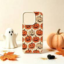 1pc Vintage Halloween Pumpkin Phone Case, Full Print Pumpkin Lantern Cute Funny Personalized Full Coverage Anti-Drop Soft Protective Shell, Halloween Thanksgiving Full Coverage Phone Case, Compatible With Apple 11 12 13 14 15 16 17 Pro Max Simple TPU Litchi Texture Design 17 Pro Max 17 Pro 18 18 Pro Max - Multicolor - View 2