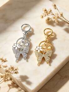 Full Rhinestone Butterfly And Flower Shaped Keychain, Fashion Pendant, Home Decor, Car Decor, Earphone Charm, Bag Accessory, Perfect Gift For Family And Friends, Valentine's Day Gift, Birthday Gift, Party Gift, Anniversary Gift, Mother's Day Gift - Multicolor - View 6
