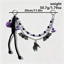 Halloween Series Multi-Color Square Chain Bat Pumpkin Bell Wizard Handmade Woven Rope Keychain Bag Pendant - Multicolor - View 8