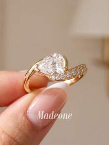 MADEONE 1件 6*9mm 迷人扭轉設計半套水滴戒指，適合現代疊戴、休閒時尚與時尚點綴 - 6*9扭臂半鑲 - 查看 4