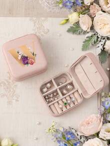 Letter PU Leather Portable Travel Jewelry Storage Box For Women, Stores Necklaces And Rings,Gift Ideas,Suitable For Home Storage And Commuting. - Flowers Letter 2 - View 35