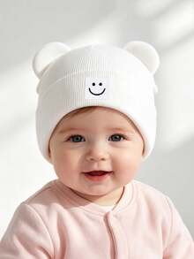1PC Cute Cartoon Teddy Bear Ear Wool Knitted Hat With Smiling Face Pattern, Pullover Hat For Autumn And Winter, Baby Hat - Multicolor - View 6