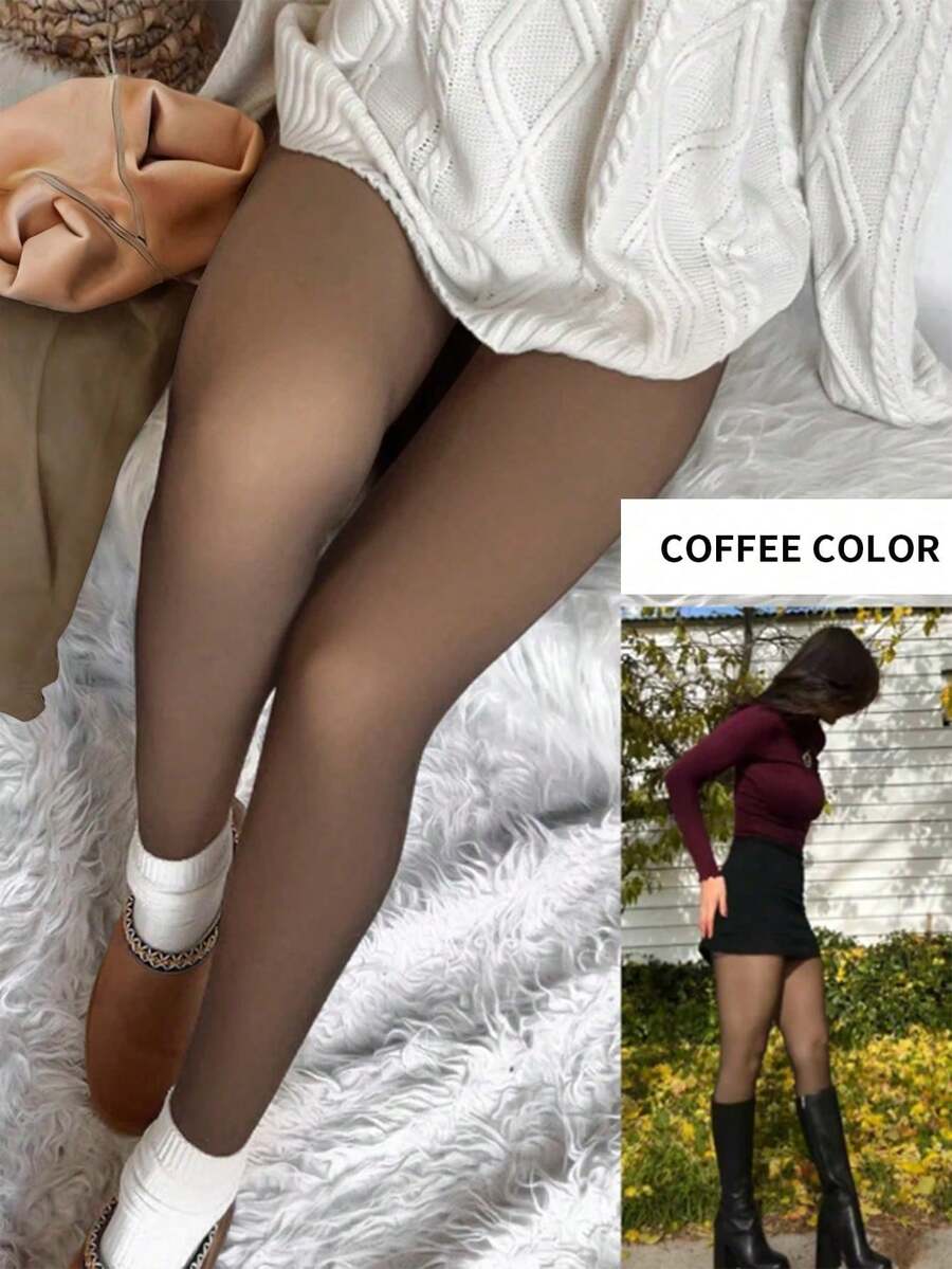 1pc High Elasticity Fleece Lined Leggings (Women's) – Soft Polyester Blend Material, Warm And Comfortable, Machine Washable, Perfect For Winter Outfits And Cold Weather. Winter Leggings, Soft Texture Leggings, High Waist Design, Suitable For -5~15℃ Temperature Range - Multicolor - View 1