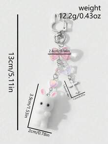 1pc Ins Cute Exquisite Minimalist Highly Attractive Silver Chain Cross Resin Star Bowknot Flocked Multicolor Rabbit Bear Pendant Keychain Bag Charm, Suitable For Girls And Women Daily Wear, Holiday Gift - Multicolor - View 4