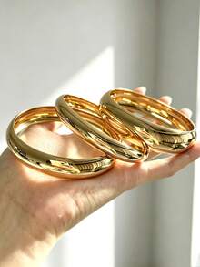 3pcs Vintage Exaggerated Luxury Wide Metal Bangle Bracelet Set For Women, Suitable For Daily Wear, Party, Vacation, Date, Wedding, Gathering, Layering - Yellow Gold - View 3