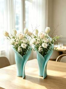 1/2pcs Artistic Shaped Vase Unique Flared Rim Vase Living Room Window Sill Tabletop Decor Stable Base Anti-Tip Suitable For Dried Flowers Artificial Flowers Exquisite Gift Ornament - Hem - View 4