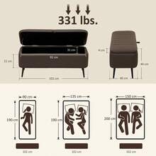 Linen-Look 92 X 31cm Storage Ottoman - White On-Site - Dark Brown + Polyester - View 3