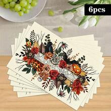 1/4/6pcs Halloween Series Floral Crow Pumpkin Spider Pattern Printed Placemats, Heat-Resistant Table Mat For Home Kitchen/Dining Table Protection, Party Scene Decoration - Multicolor - View 13