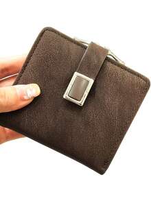Women's Short Vintage PU Folding Multi-Function Large Capacity Card Holder Wallet, Exquisite Snap Magnetic Closure Sweet Coin Purse Compact Lightweight Suitable For Holiday Gift - Coffee - View 1