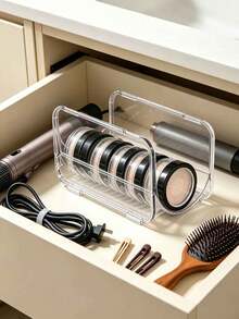 Transparent Curling Iron Storage Rack With Hair Dryer Cable Tie, Stackable Desktop Flat Iron & Curler Organizer, Bathroom Vanity Hair Tool Storage Box, Heat-Resistant Anti-Scald Hair Styling Tool Organizer. Transparent & Visible, Multi-Layer Stackable, Can Store Curling Irons & Flat Irons, Cable Organized Without Tangling, Easy Access, Keeps Neat & Dust-Free. Suitable For Home Makeup Desk, Bathroom, Student Dorm Desk, B&B Hotel Makeup Area. - Multicolor - View 9