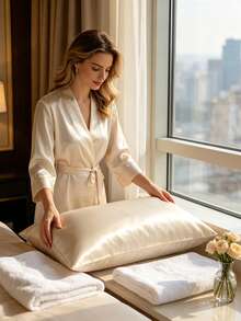 بطانية وسادة فاخر ناعم حريري، قابل للتنفس وصديق للبشرة ومبرد، إغلاق مغلف، قابل للغسل في الغسالة قطعة واحدة من الحرير الجليدي الساتان الحريري الاصطناعي، ضروري للسفر، ديكور غرفة النوم والمنزل - متعدد الألوان - مشاهدة 4