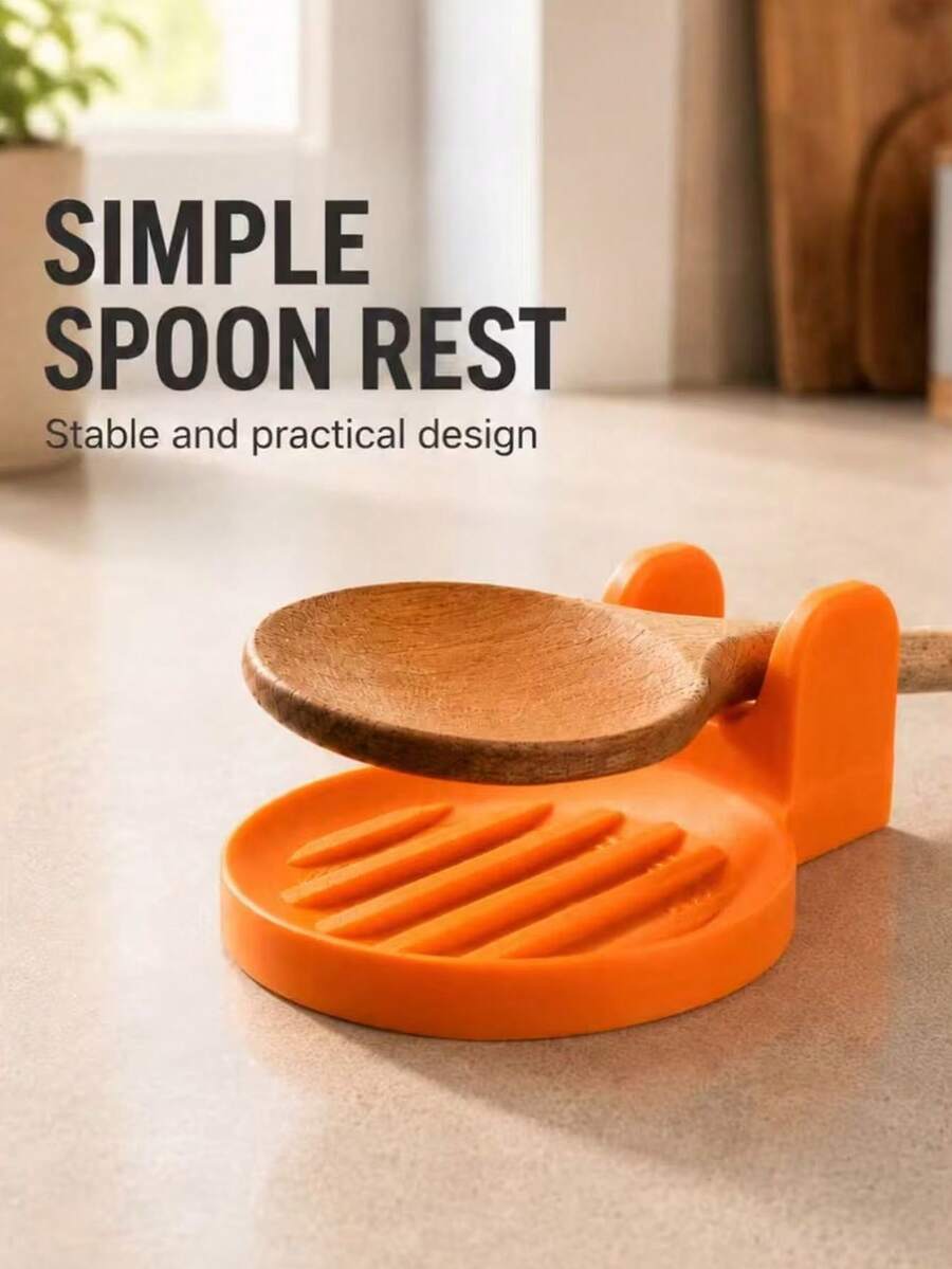 1pc The Round Drain Tray With Double Arc-Shaped Handles Can Support Spatulas And Ladles, While The Water Collection Tray Makes It Easy To Collect Soup. It Is Suitable For Kitchen Countertops And Is A Simple Kitchen Storage And Decoration Item. - View 1