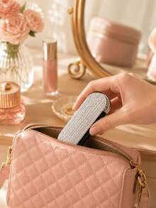 Rhinestone Foldable Hair Brush With Mirror, 2-In-1 Portable Travel Hair Comb, Compact Pocket Size Detangling Brush, Mini Folding Beauty Tool For Daily Use, Purse Bag Essential, Wedding Party Accessories, Birthday Christmas Valentine's Day Gift - Multicolor - View 6