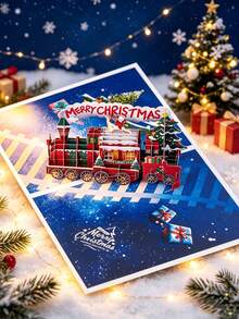 Personalized 3D Pop-Up Christmas Card (Includes Envelope & Message Card) Vintage Fireplace Santa Claus Reading Letter Design, Foldable Premium Paper Craft, Holiday Greeting Card, Suitable For Family, Relatives & Friends, Christmas Table Decor, Holiday Christmas Keepsake Gift, For Holiday Greetings - Single Piece - View 2