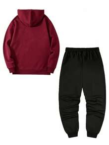 Impala UPTCJ Set Deportivo Hombre Sudadera con Capucha, Color Vino y Negro, Moda Urbana Masculina, Prendas Cálidas y Cómodas, para Casa, Trabajo y Vacaciones, Envío  desde México - Burdeos - Ver 2
