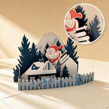 1pc 3D Pop Up Christmas Greeting Card With Envelope, Santa Skiing Christmas Greeting Card, Handmade Paper Art Xmas Card, Christmas Card With Envelope, Creative Christmas Gift, Holiday Table Decor Card, Interactive Craft Christmas Card - View 5