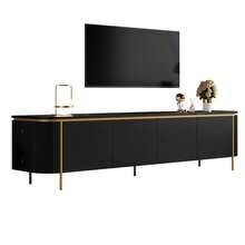 Low TV Cabinet Sideboard TV Stand MDF Iron Legs 6 Doors Rounded Ends Slatted Cable Management Living Room - Black - View 5