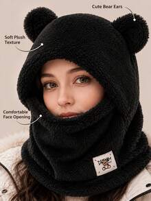 1 chiếc mũ trùm đầu Balaclava nỉ unisex mùa thu/đông, thiết kế tai gấu dễ thương, khăn che mặt giữ ấm chống gió có mũ, bảo vệ cổ bằng lông mềm, phù hợp cho đạp xe, trượt tuyết, cắm trại, đi làm và mặc ngoài trời thời tiết lạnh - nhiều màu - Xem 11