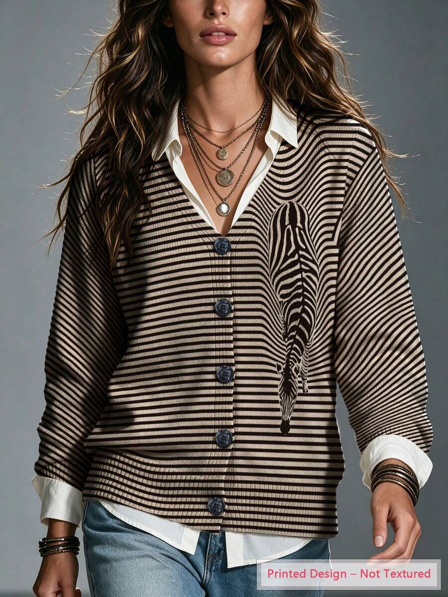 ASHKATIA Women's Plus-Size Fall And Winter Clothing, Zebra Print, V-Neck Button Cardigan Curve Plus - Multicolor - View 1