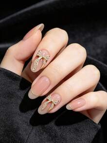30pcs/20pcs/10pcs Metal Bow Nail Art Charms, Shiny Rhinestone & Pearl Inlaid Alloy Nail Decorations, Luxury 3D Bow Nail Accessories For DIY Nail Art - Multicolor - View 6
