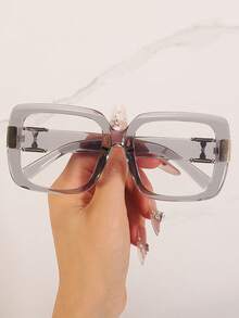1pc European & American Style Square Large Frame With Metal Decorative Accessories, Minimalist Unisex Plano Glasses, High-End Frame Suitable For Gifting - Clear - View 10