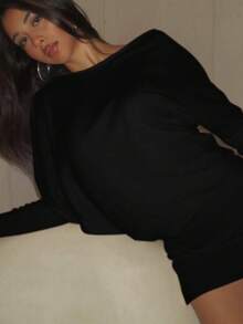 Cold Shoulder Black Dress, Women's Autumn Halloween Party Concert Casual Outfit - Black - View 5