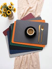 1-6 Colors Plaid Woven Texture Placemats, Luxury French Style PU Rectangular Rounded Corner Waterproof Oil-Proof Heat-Resistant Table Mats For Home Dining Room Afternoon Tea Table Decor - Multicolor - View 2