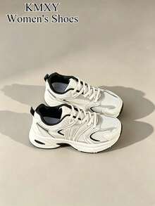 Women's Vintage Round Toe Lace-Up Soft Sole Comfortable Shoes, Casual Versatile Breathable Summer Daily Running Sports Shoes, Solid Color - Black - View 2