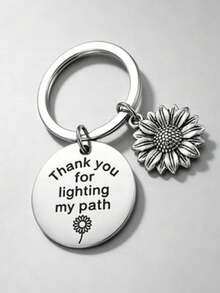 1pc/6pcs/15pcs/24pcs Round Keychain With "Thank You For Lighting " Quote, Sunflower Charm, Gratitude Gift - Silver - View 4