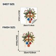2/1pc Christmas Pine Branch Bell Colorful Ball Window Decals, Suitable For Kitchen, Dining Room And Other Window Surface Decoration, Removable Vinyl Window Stickers - A - View 4