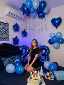 8pcs/Set 32 Inch (Approx. 80cm) Blue Number 0-9 Deep Blue Birthday Party Decoration Balloons, 18 Inch Deep Blue Star Foil Balloons, 10 Inch Blue Latex Balloons, Birthday, Anniversary, Baptism, Summer, Boyfriend Birthday, Anniversary Party Decoration Props, Baby Shower - Navy Blue - View 6
