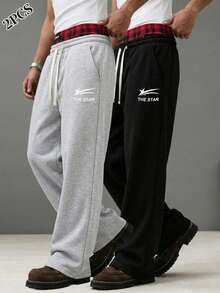 2pcs Men's Casual Long Pants, Drawstring Minimalist Design, Side Pockets For Convenient Storage, Suitable For Outdoor And Daily Wear, Sports Pants - Multicolor - View 4