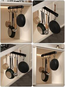 1pc Sliding Pot Rack (With Hooks)- No-Drill Hanging Storage Organizer For Pots, Pans, And KitchenUtensils; Space-Saving Wall-Mounted Kitchenware Holder, Suitable ForKitchen Cabinets - Storage Rack - View 5