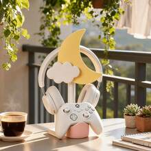 Crescent Moon Cloud Game Controller Headphone Stand, 3D‑Printed Desk Organizer Holder, Cute Aesthetic Desktop Decor, Birthday Christmas Halloween Thanksgiving Holiday Gift For Game Lovers - A - View 3