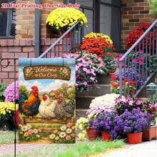 11.8 X 17.7 Inch 2D Flat Polyester Garden Flag, Single-Sided Printed Decorative Flag, Farm Rooster & Hen Welcome To Our Coop Windmill Farmhouse Wildflower Pastoral Theme, Suitable For Garden Porch Balcony Yard, All-Season Outdoor Decoration, Country Farm Courtyard Welcome Hanging Flag, Flag Pole Not Included - A - View 6