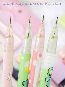 5 件套可爱自动铅笔 4 支 + 1 盒替换芯 0.5 毫米带橡皮擦，卡通图案，学生文具，学校和办公用品（随机图案）返校 - 彩色 - 查看 6