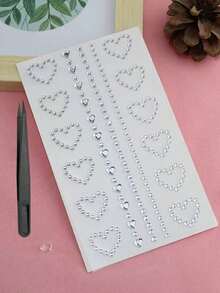 1pc Silver Hollow Rhinestone Heart Sticker, Computer Phone Decoration Sticker, Comes With Tweezers, Heart Chain Rhinestone Combination, Phone Case Gift Box, Self-Adhesive, Decorative Rhinestone Sticker - Heart-shaped - View 8