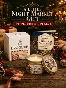 EVODUCK 1pc Peppermint Candy Scented Christmas Candle 3oz Mini Tin With Gift Box & Card, Sweet Vanilla Sugar Mint Scent, Office Desk Cubicle Winter Decor, Secret Santa Gift Exchange Stocking Stuffer For Friends Coworkers Home Fragrance - Christmas Candle - View 10