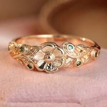 Gmzalx Exquisite Vintage Luxury Women's Ring, 3D Embossed Floral Design With Sparkling Green Synthetic Zirconia, Heartwarming Gift For Women At Parties And Banquets - Multicolor - View 6