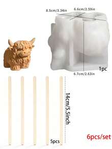 3D Highland Cow Figure Silicone Casting Mold, Realistic Furry Animal Sculpture Design DIY Craft Mold, Reusable Easy Demold Handmade Ornament Mold With Stirring Sticks For Home Decor Art Making - A - View 10