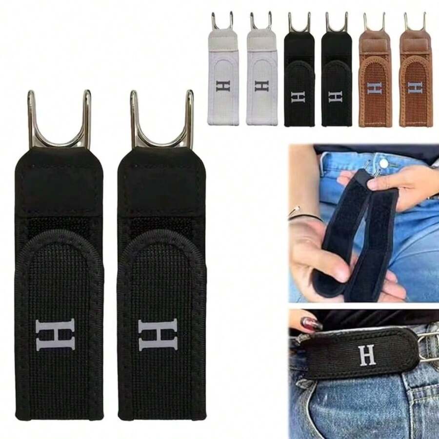 1Pc/2/4Pcs Invisible No-Buckle Elastic Polyester Belt, Tactical Metal Hook Belt, Adjustable Comfortable Invisible Design, Tighten Waist Without Buckle, Suitable For Daily Commute, Pants Waist Fixing, Men's Outdoor Tactical Accessory - Multicolor - View 1