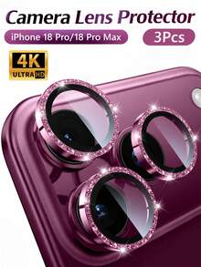 3入相容 iPhone 18 Pro/18 Pro Max 相機鏡頭保護貼，相容原機拍攝模式，金屬蓋膜，不干擾手機殼，防碎 HD 鋼化玻璃相機螢幕保護貼－閃亮紅 - 酒紅色 - 查看 1