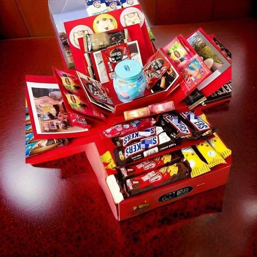 16pcs Red Happy Birthday Letter Explosion Gift Box Set Surprise Photo Gift Box Creative DIY Scrapbook Album Accessories Gift Packaging Box Couple Gift/Birthday Party Gift Box - C-Red - View 1