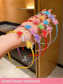 5pcs Kids Hair Accessories Colorful Quicksand Flower Hairbands For Hair Styling, No Damage - Multicolor - View 5