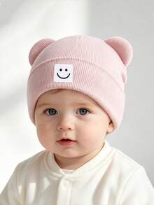 1PC Cute Cartoon Teddy Bear Ear Wool Knitted Hat With Smiling Face Pattern, Pullover Hat For Autumn And Winter, Baby Hat - Multicolor - View 5